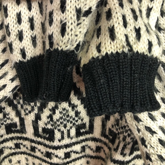 Vintage Sweater Red Sky Chunky Wool Blend Cream Black Pattern Heavy Knit Large - Picture 5 of 11